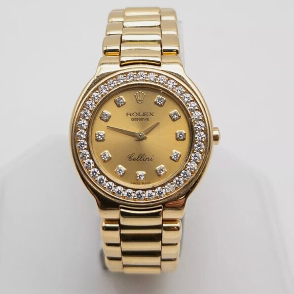Factory Rolex Ladies 18k Gold 2ct Diamond Bezel Watch! WOW!